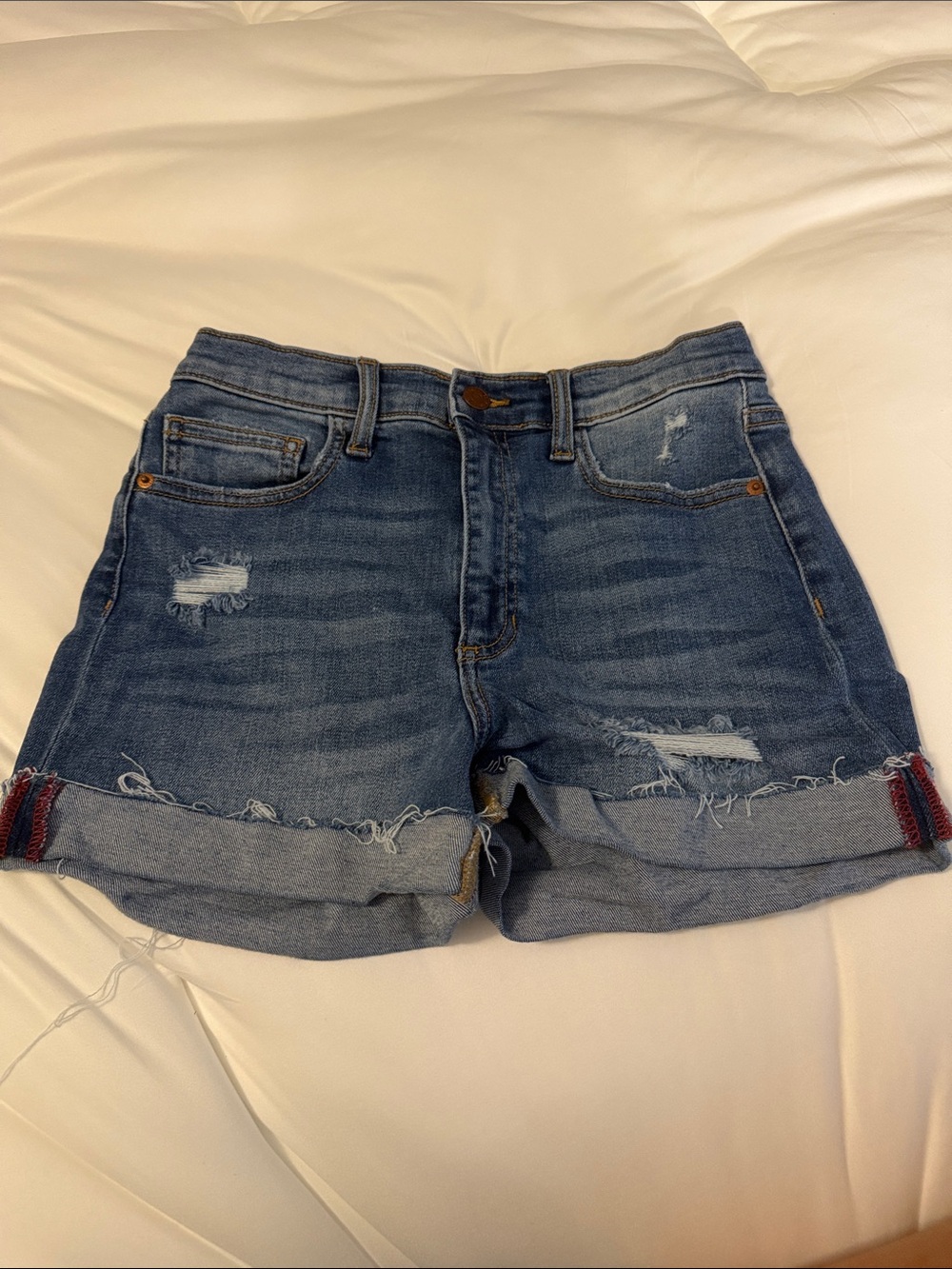 Sneak Peek Distressed Rolled-Hem Denim Shorts - Blue